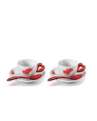 Set 2 cesti cu farfurioare si lingurite pentru cafea, colectia Love - GUZZINI